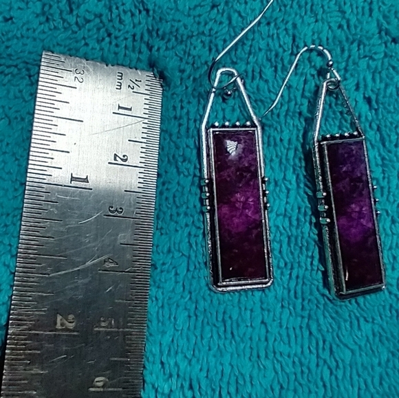 Purple Silver Wire Dangle Earrings - Picture 3 of 3